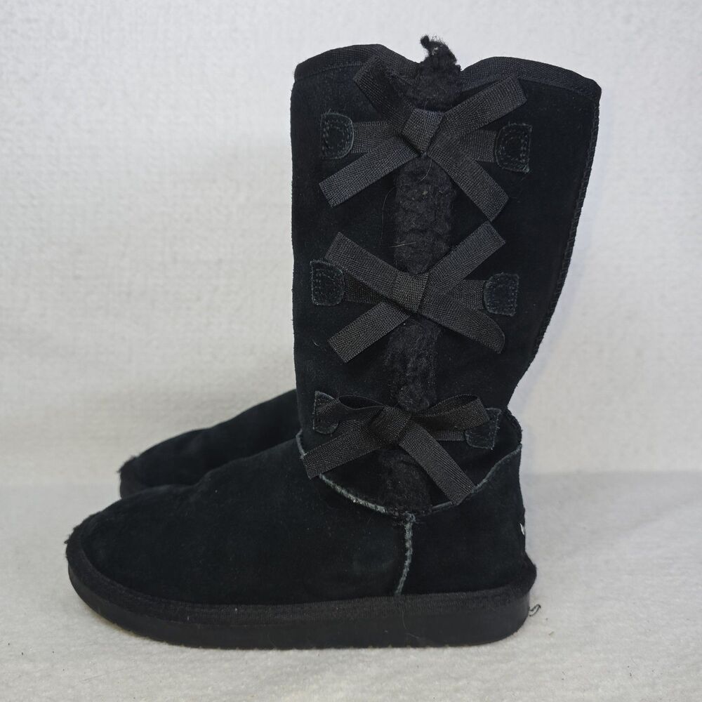Koolaburra By Ugg Victoria Girls Size 3 Black Suede Fur Lined With Bows #1090330 - Picture 3 of 8